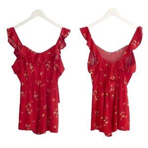 Iris romper red flower ruffle straps knot back size small